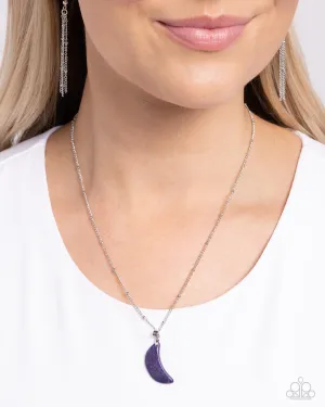 Lunar Lesson - Purple - Marbled Stone Moon Pendant Silver Satellite Chain Paparazzi Short Necklace