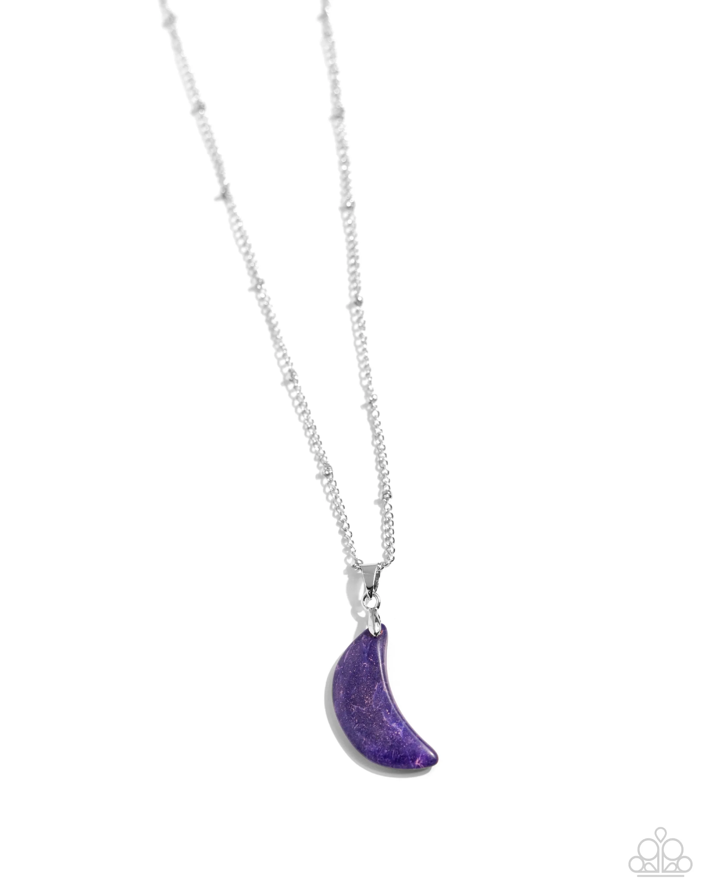 Lunar Lesson - Purple - Marbled Stone Moon Pendant Silver Satellite Chain Paparazzi Short Necklace