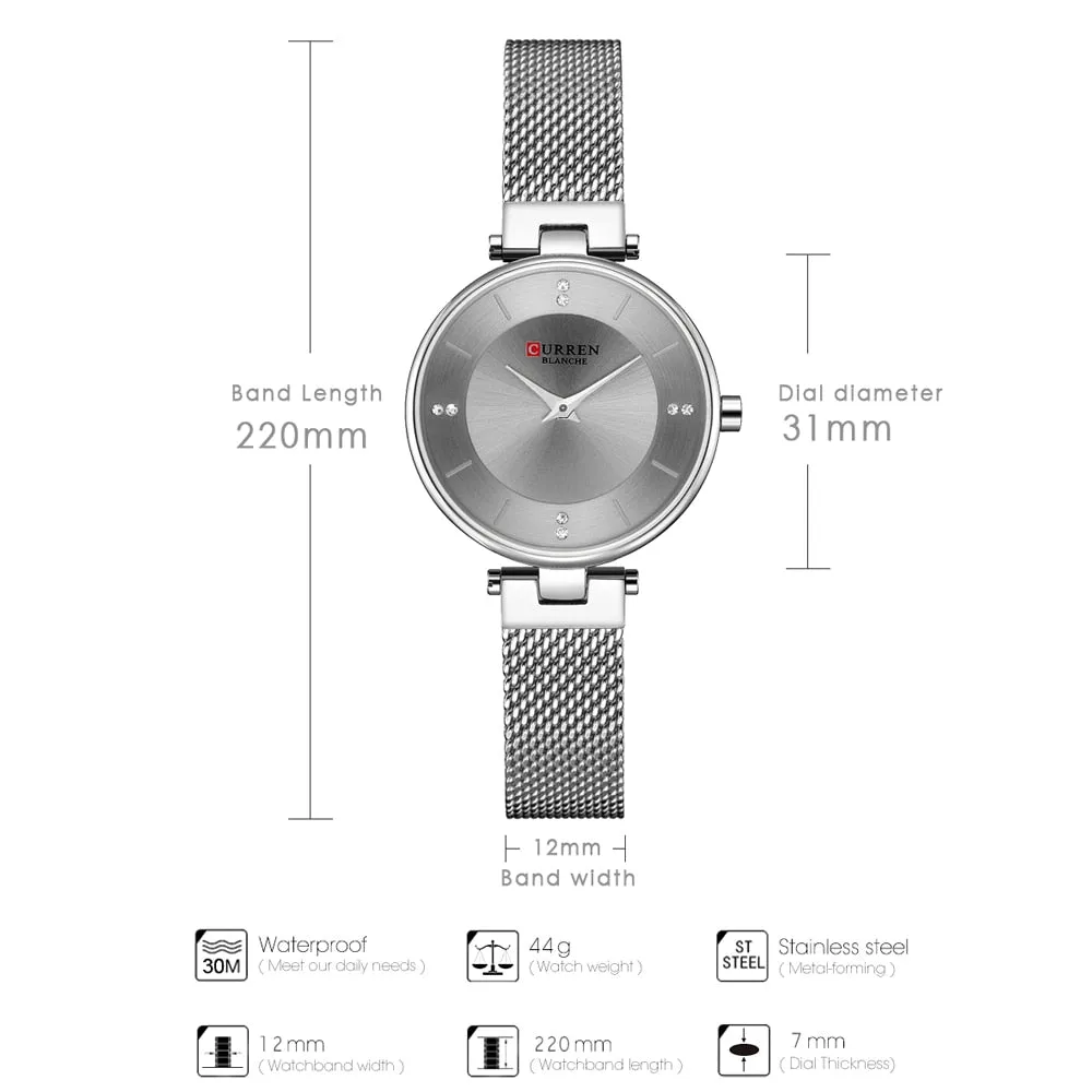 Luxury Brand CURREN Fashion Ladies Watches Rose Gold Mesh Belt Quartz Women Watch Minimalism Rhinestone Female Waterproof Clock