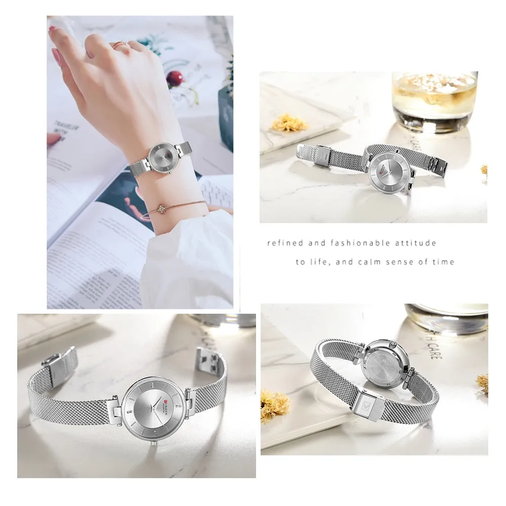 Luxury Brand CURREN Fashion Ladies Watches Rose Gold Mesh Belt Quartz Women Watch Minimalism Rhinestone Female Waterproof Clock