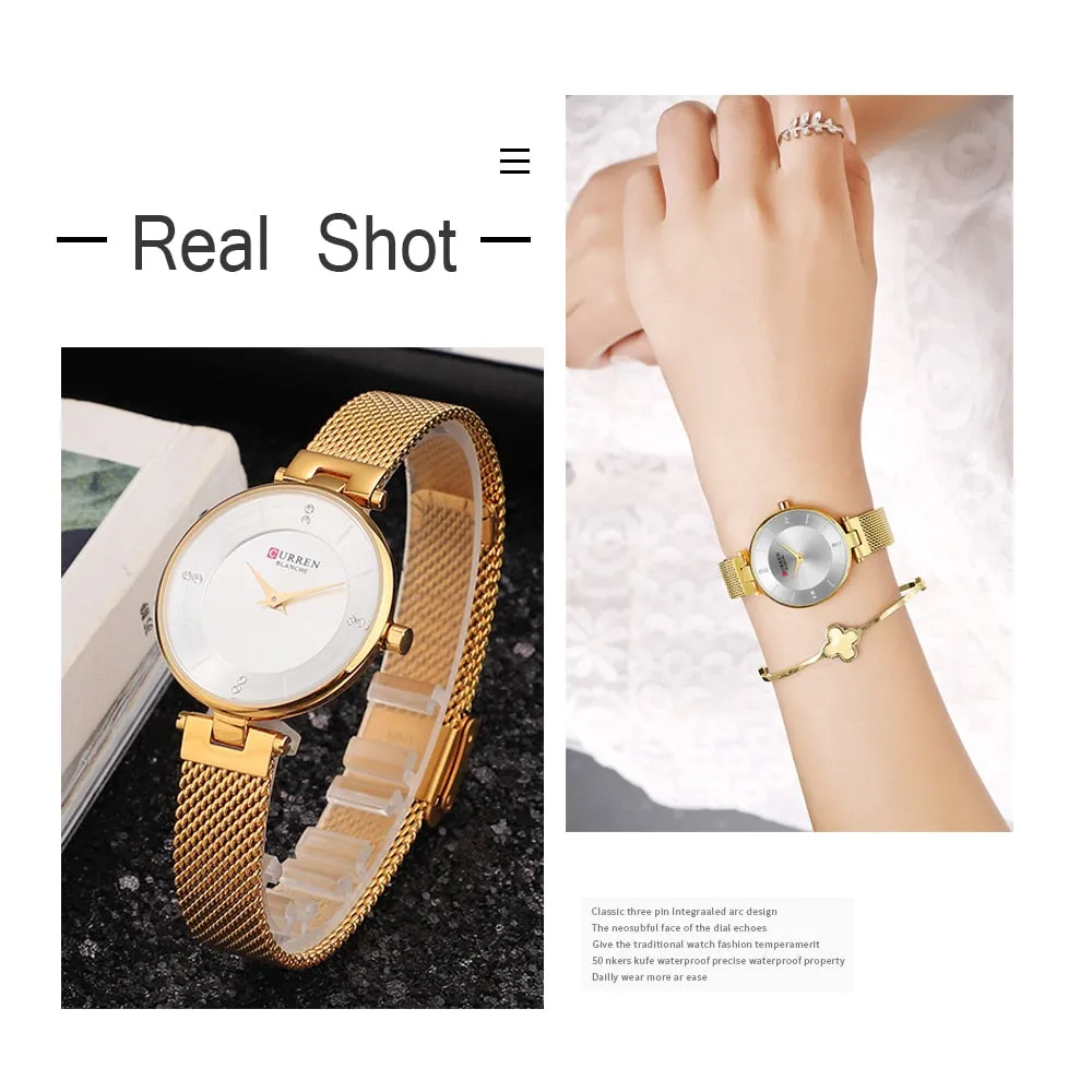 Luxury Brand CURREN Fashion Ladies Watches Rose Gold Mesh Belt Quartz Women Watch Minimalism Rhinestone Female Waterproof Clock