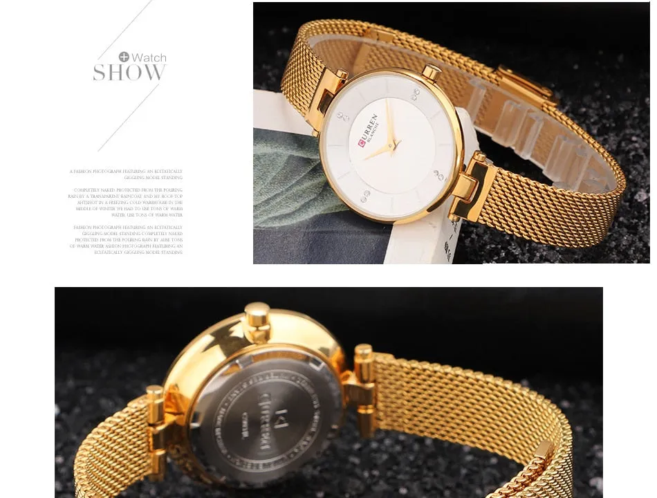 Luxury Brand CURREN Fashion Ladies Watches Rose Gold Mesh Belt Quartz Women Watch Minimalism Rhinestone Female Waterproof Clock