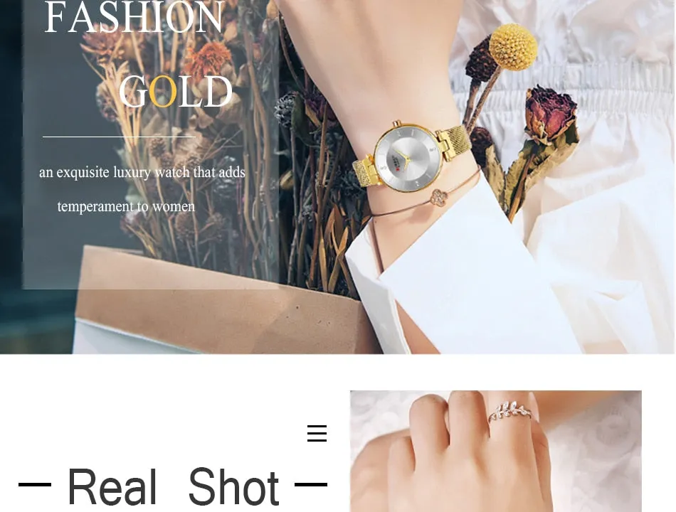 Luxury Brand CURREN Fashion Ladies Watches Rose Gold Mesh Belt Quartz Women Watch Minimalism Rhinestone Female Waterproof Clock