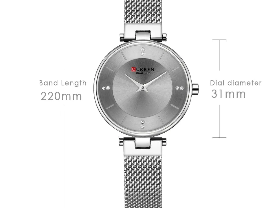 Luxury Brand CURREN Fashion Ladies Watches Rose Gold Mesh Belt Quartz Women Watch Minimalism Rhinestone Female Waterproof Clock