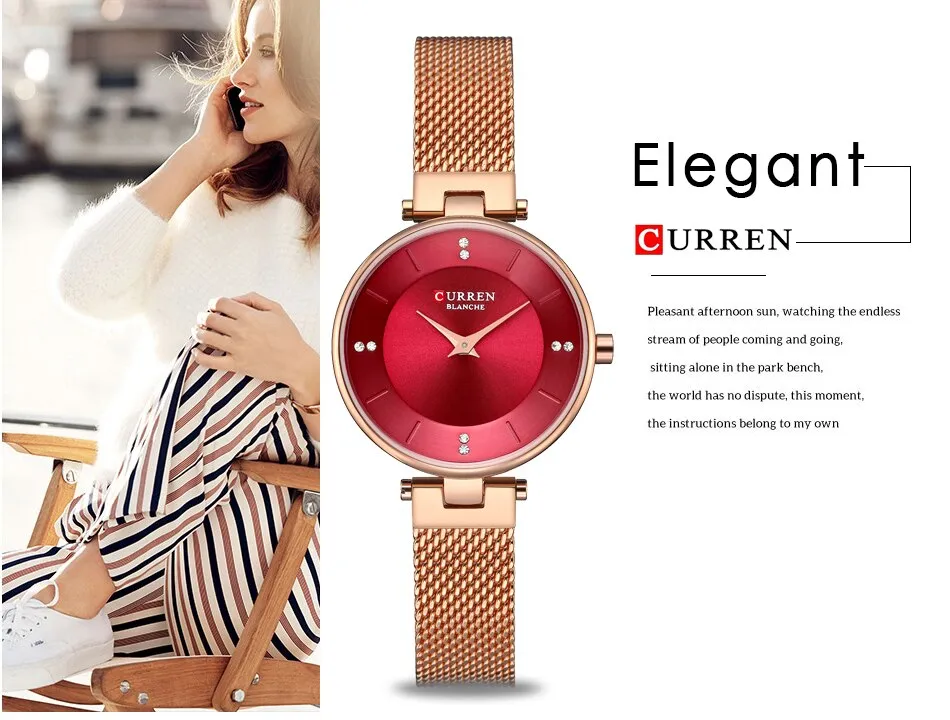 Luxury Brand CURREN Fashion Ladies Watches Rose Gold Mesh Belt Quartz Women Watch Minimalism Rhinestone Female Waterproof Clock