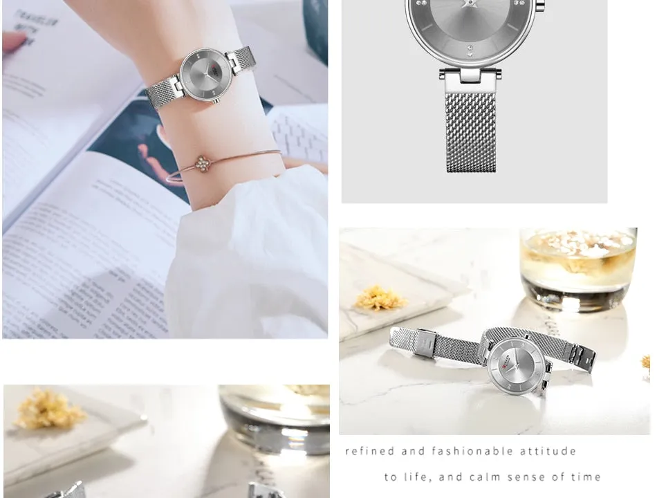 Luxury Brand CURREN Fashion Ladies Watches Rose Gold Mesh Belt Quartz Women Watch Minimalism Rhinestone Female Waterproof Clock