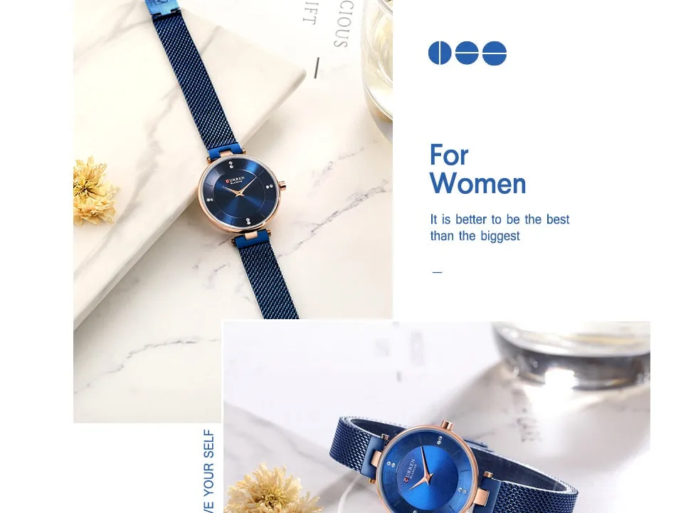 Luxury Brand CURREN Fashion Ladies Watches Rose Gold Mesh Belt Quartz Women Watch Minimalism Rhinestone Female Waterproof Clock