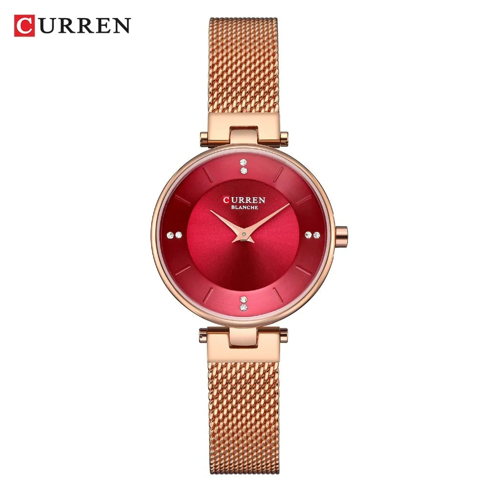Luxury Brand CURREN Fashion Ladies Watches Rose Gold Mesh Belt Quartz Women Watch Minimalism Rhinestone Female Waterproof Clock