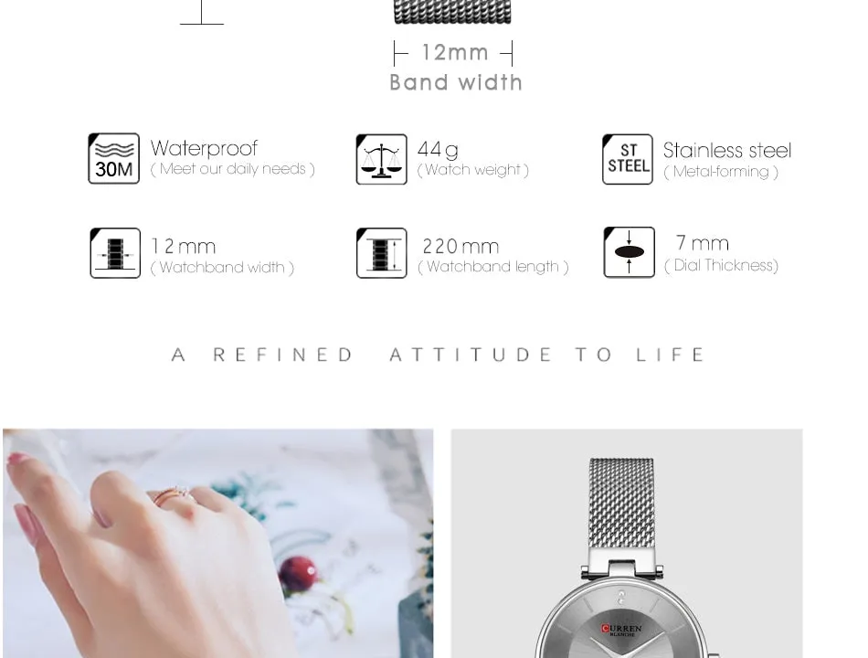 Luxury Brand CURREN Fashion Ladies Watches Rose Gold Mesh Belt Quartz Women Watch Minimalism Rhinestone Female Waterproof Clock
