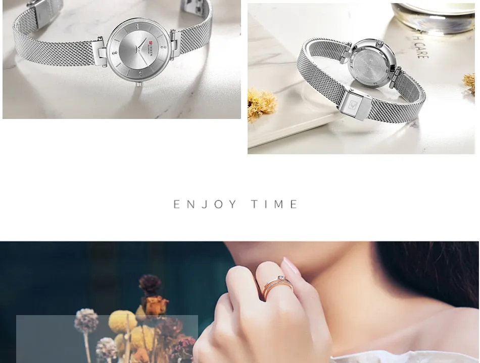 Luxury Brand CURREN Fashion Ladies Watches Rose Gold Mesh Belt Quartz Women Watch Minimalism Rhinestone Female Waterproof Clock