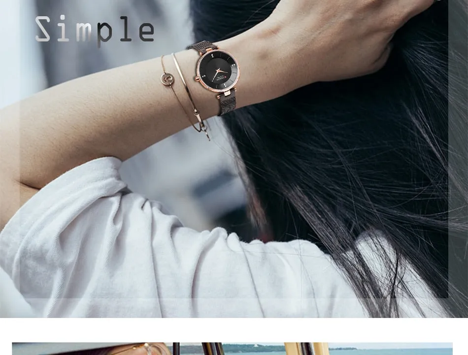 Luxury Brand CURREN Fashion Ladies Watches Rose Gold Mesh Belt Quartz Women Watch Minimalism Rhinestone Female Waterproof Clock