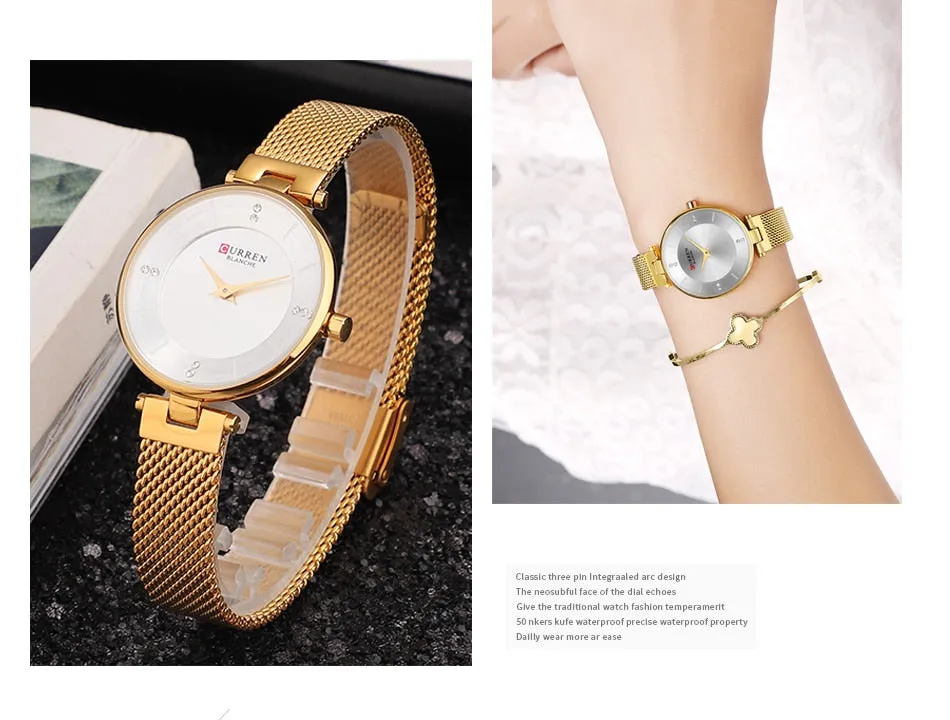 Luxury Brand CURREN Fashion Ladies Watches Rose Gold Mesh Belt Quartz Women Watch Minimalism Rhinestone Female Waterproof Clock
