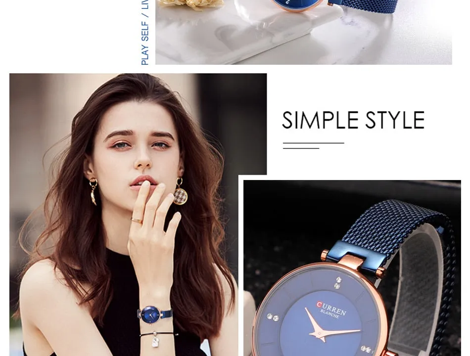 Luxury Brand CURREN Fashion Ladies Watches Rose Gold Mesh Belt Quartz Women Watch Minimalism Rhinestone Female Waterproof Clock