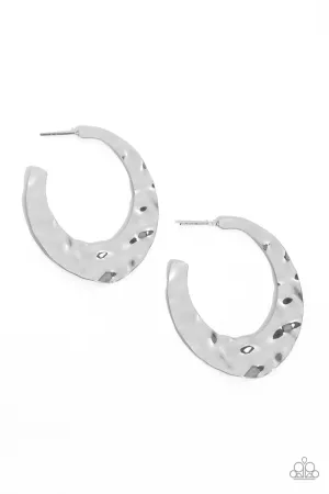 Make a Ripple - Silver - Hammered Paparazzi Hoop Earrings