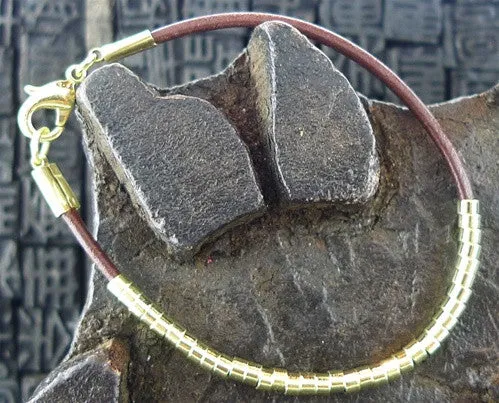 Marcia Moran Brown Leather Cord Bracelet with Gold Finish Sliding Beads