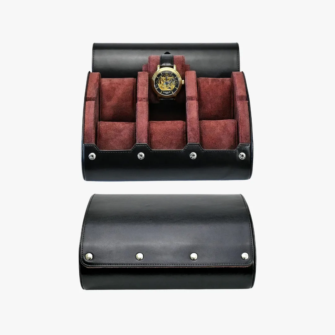 Mason | Luxury Leather Watch Roll – Travel Case for 1–4 Watches with Snap Closure