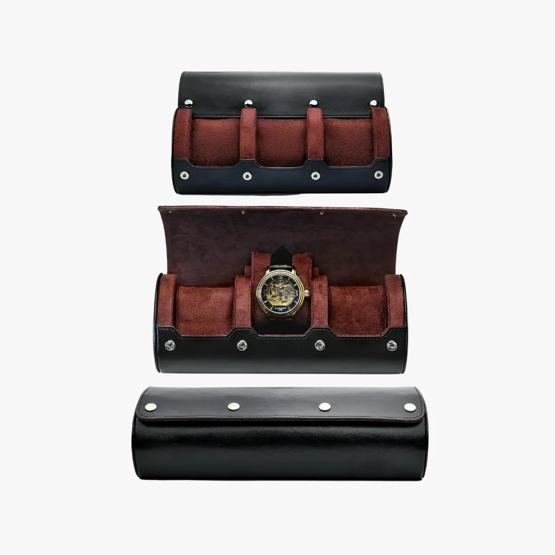 Mason | Luxury Leather Watch Roll – Travel Case for 1–4 Watches with Snap Closure