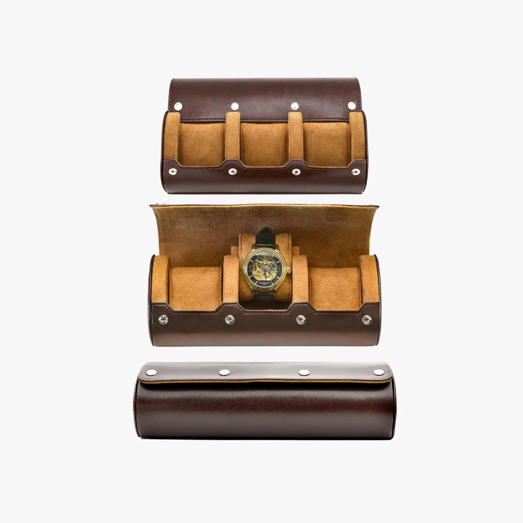 Mason | Luxury Leather Watch Roll – Travel Case for 1–4 Watches with Snap Closure