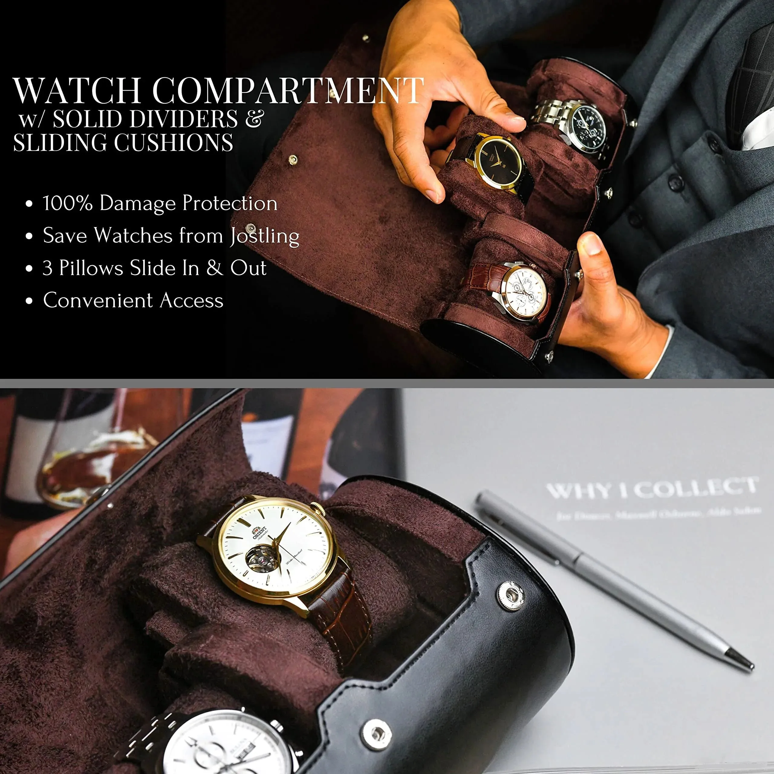 Mason | Luxury Leather Watch Roll – Travel Case for 1–4 Watches with Snap Closure