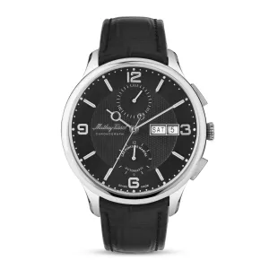 Mathey-Tissot Leather Swiss Made Analog Black Dial , Black Band Men Watch - H1886CHATAN