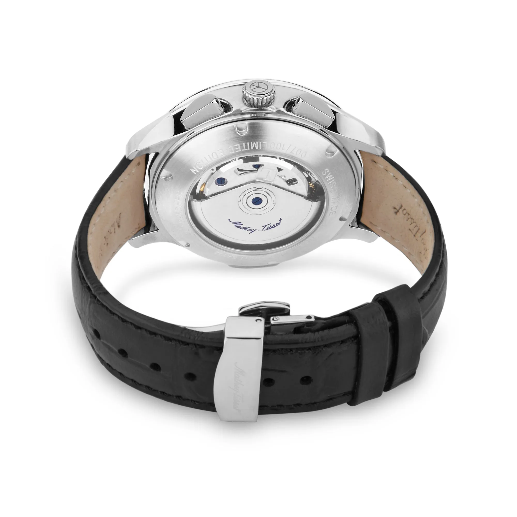 Mathey-Tissot Leather Swiss Made Analog Black Dial , Black Band Men Watch - H1886CHATAN