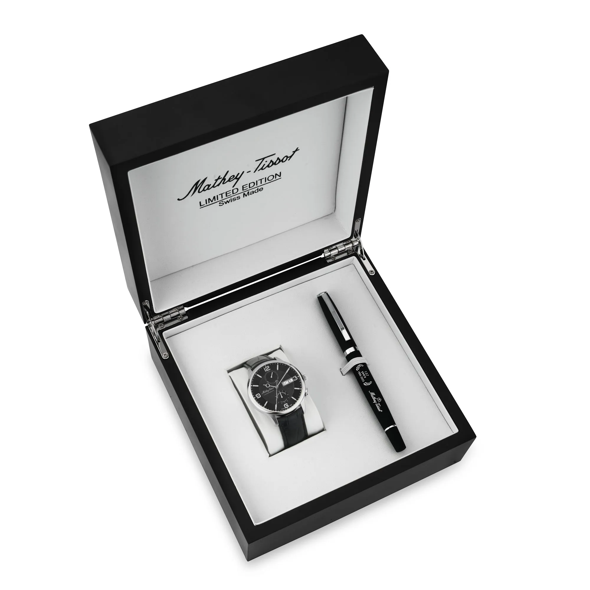 Mathey-Tissot Leather Swiss Made Analog Black Dial , Black Band Men Watch - H1886CHATAN
