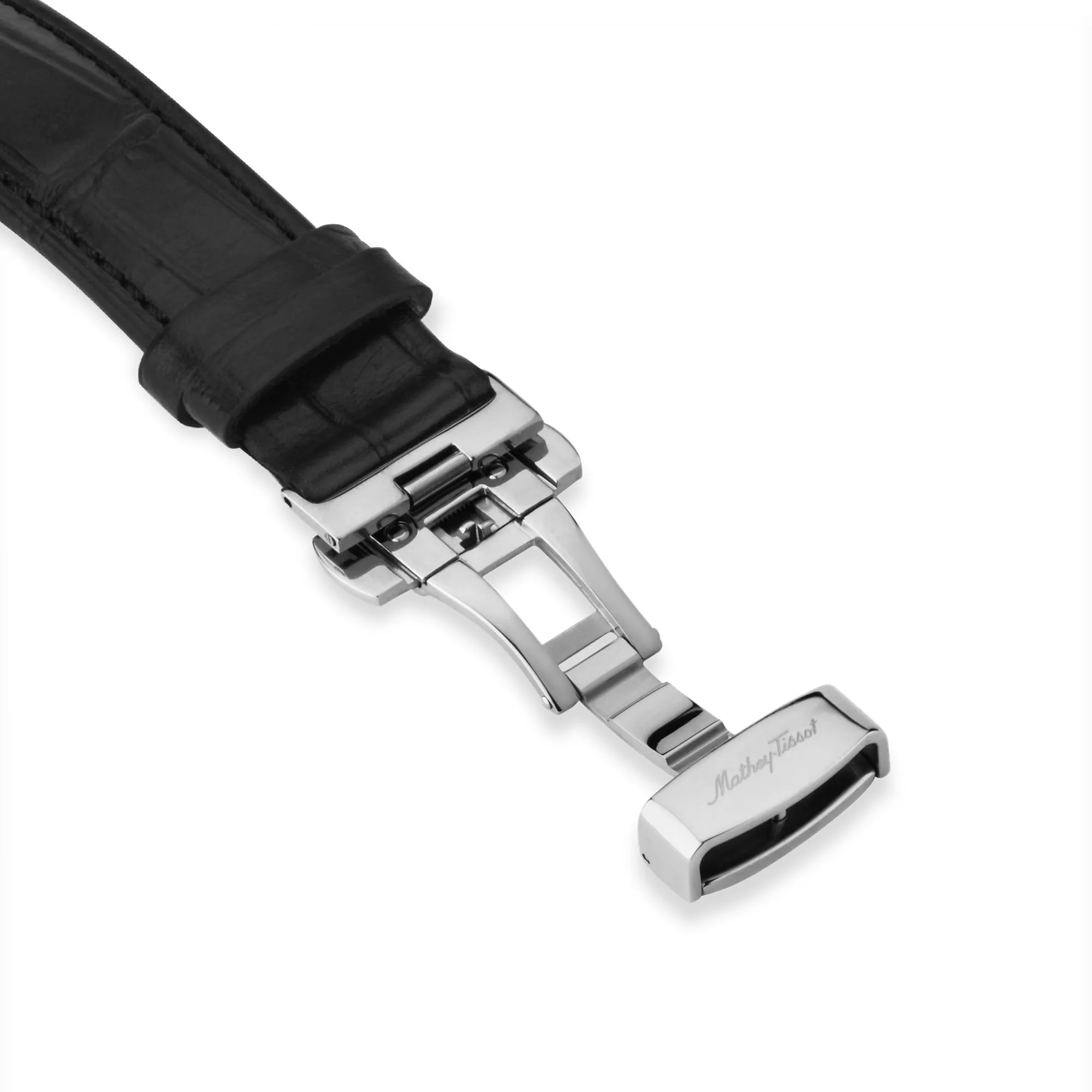 Mathey-Tissot Leather Swiss Made Analog Black Dial , Black Band Men Watch - H1886CHATAN