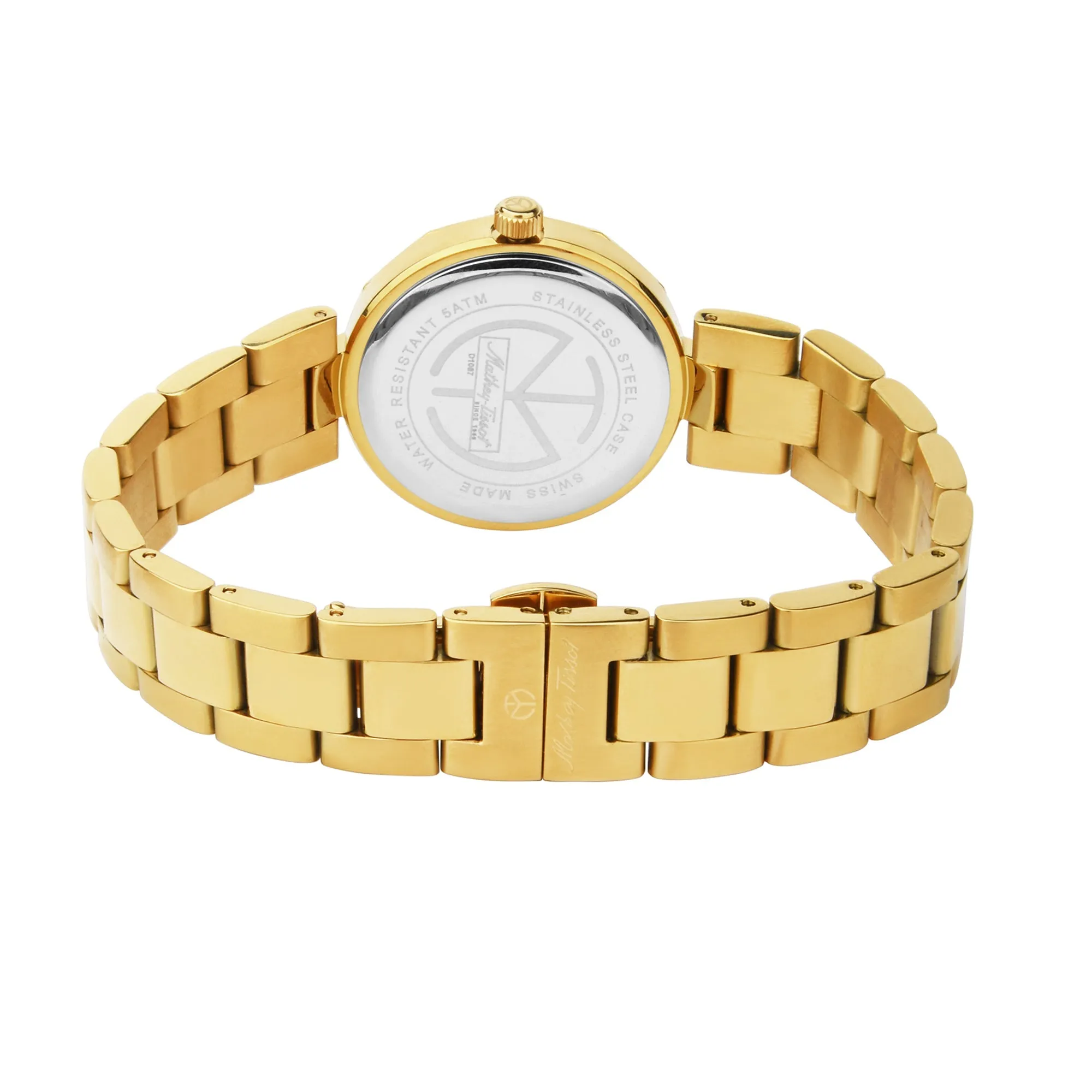 Mathey-Tissot Stainless Steel Grey Dial Analogue Watch for Women -D1087Pqyi, Gold Band