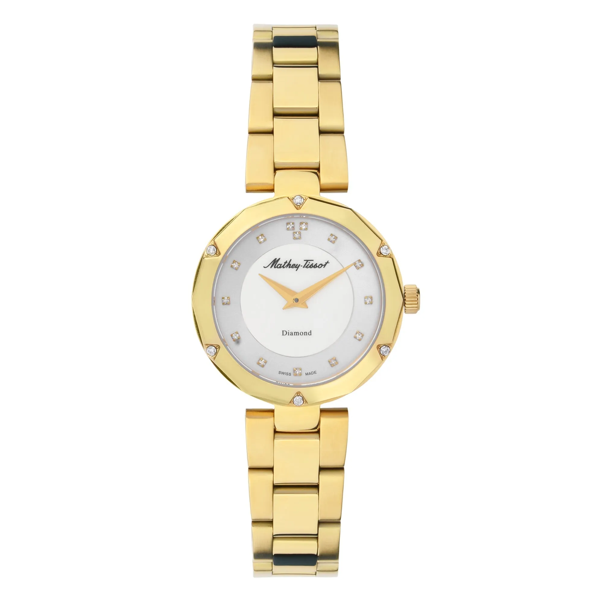 Mathey-Tissot Stainless Steel Grey Dial Analogue Watch for Women -D1087Pqyi, Gold Band