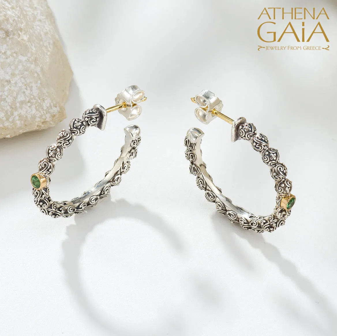 Meadow Breeze Single Round Stone Hoop Earrings