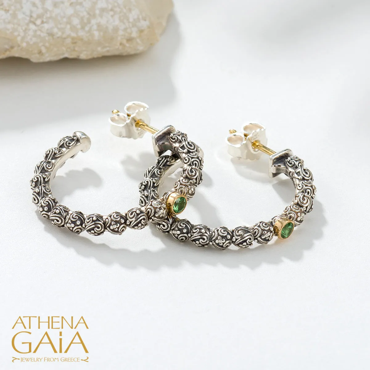Meadow Breeze Single Round Stone Hoop Earrings