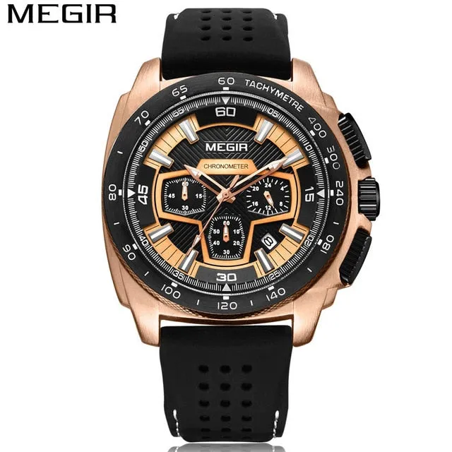MEGIR Men's Casual Watches Silicone Band Waterproof Military Chronograph Sport Watch Army Quartz Wristwatches Relogio Masculino