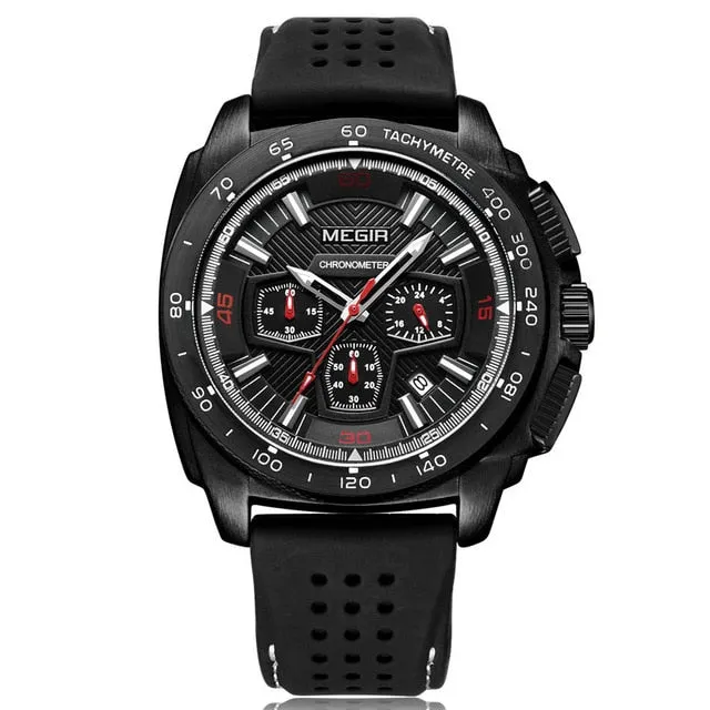 MEGIR Men's Casual Watches Silicone Band Waterproof Military Chronograph Sport Watch Army Quartz Wristwatches Relogio Masculino