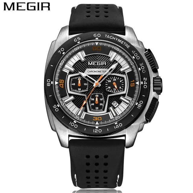 MEGIR Men's Casual Watches Silicone Band Waterproof Military Chronograph Sport Watch Army Quartz Wristwatches Relogio Masculino