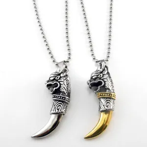 Men' Jewelry Antique Silver Tribal Stark Wolf Fang Tooth Pendant Necklace Vintage Wolf Tooth Dragon Titanium Pendant Necklace