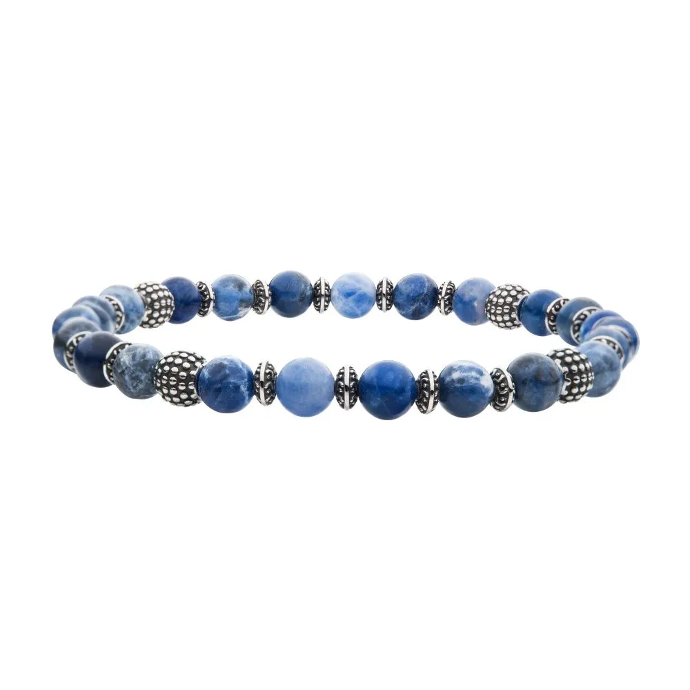 Men's Blue Sodalite Stones with Black Oxidized Beads Bracelet