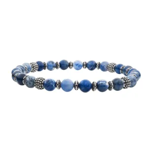 Men's Blue Sodalite Stones with Black Oxidized Beads Bracelet