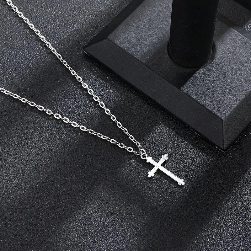 Men's Cross Pendant Necklace Polished Unisex Jewelry