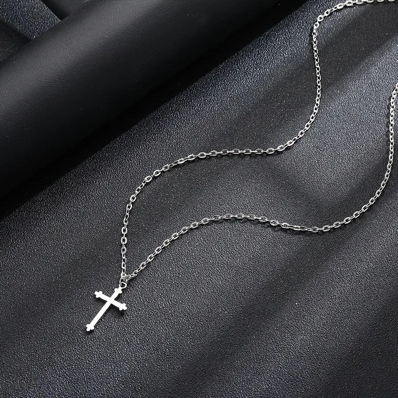 Men's Cross Pendant Necklace Polished Unisex Jewelry