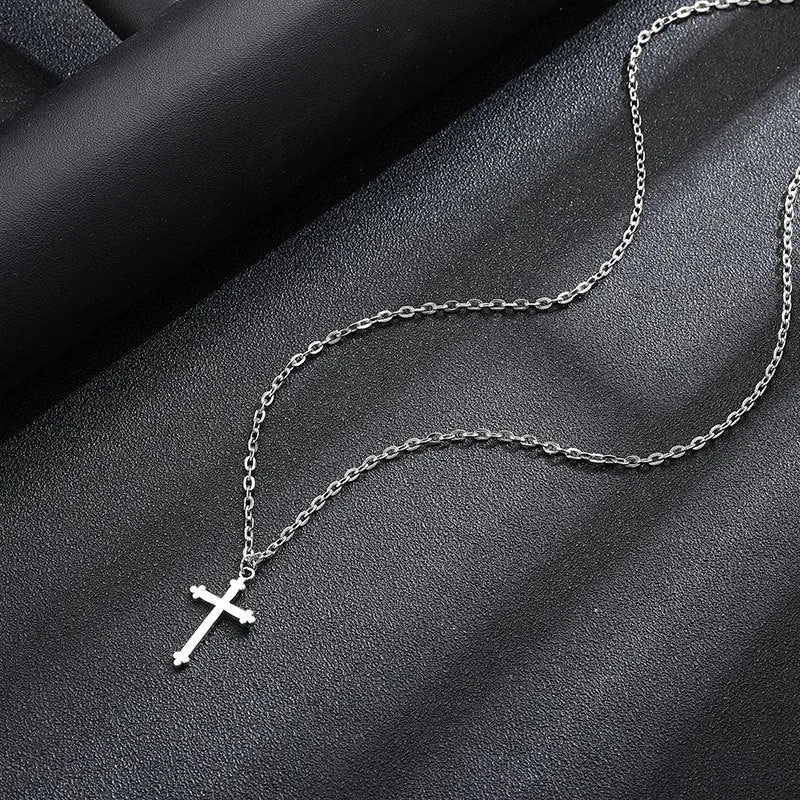 Men's Cross Pendant Necklace Polished Unisex Jewelry