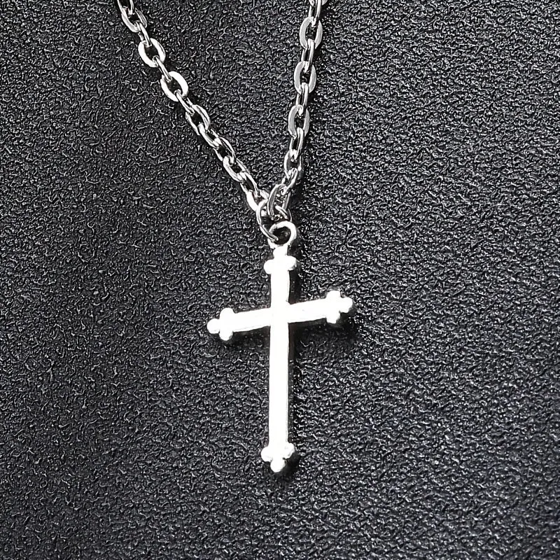 Men's Cross Pendant Necklace Polished Unisex Jewelry