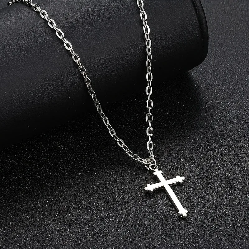 Men's Cross Pendant Necklace Polished Unisex Jewelry