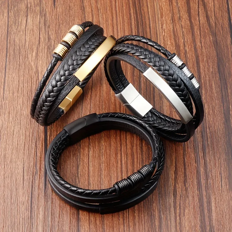 Men's Hand Woven Leather Rope Bracelet