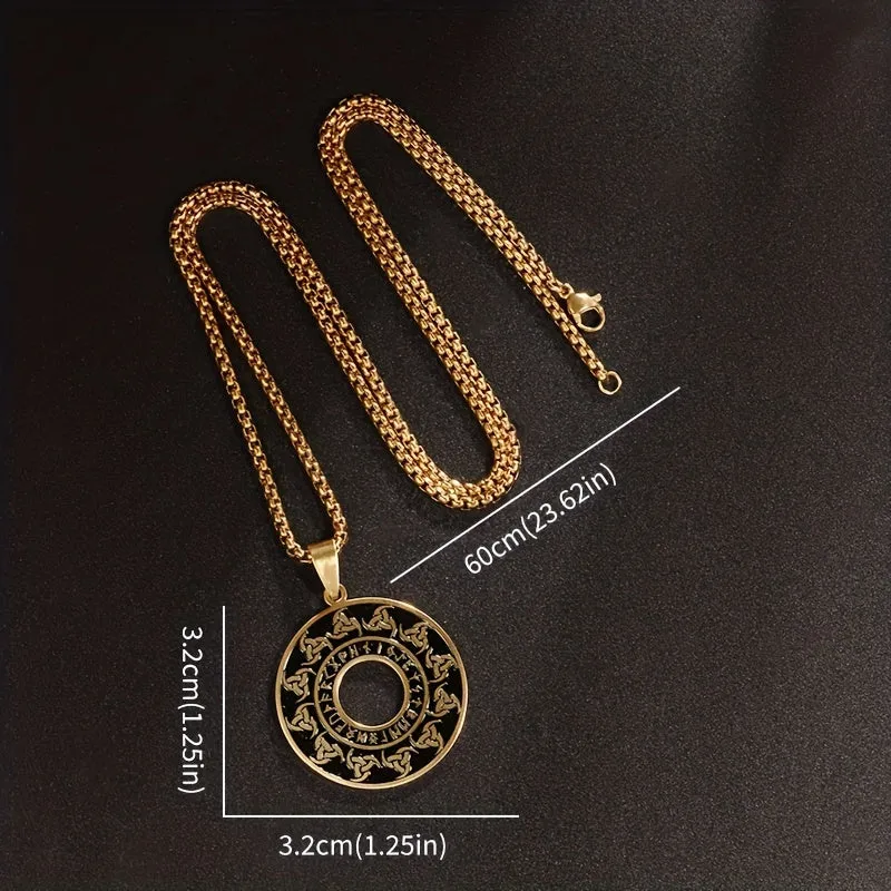 Men's Stainless Steel Celtic Knot Round Tag Pendant Necklace