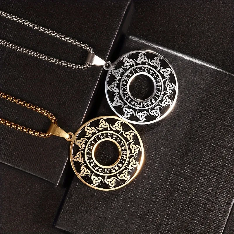 Men's Stainless Steel Celtic Knot Round Tag Pendant Necklace