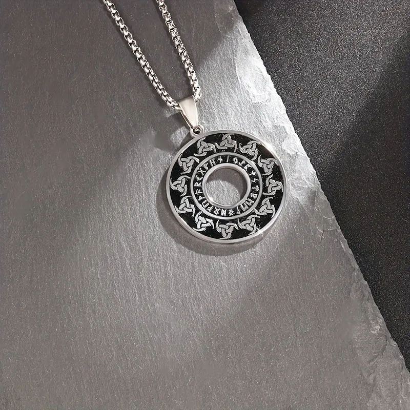 Men's Stainless Steel Celtic Knot Round Tag Pendant Necklace