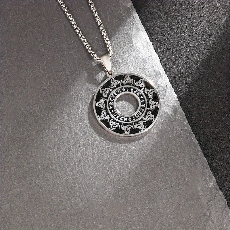 Men's Stainless Steel Celtic Knot Round Tag Pendant Necklace