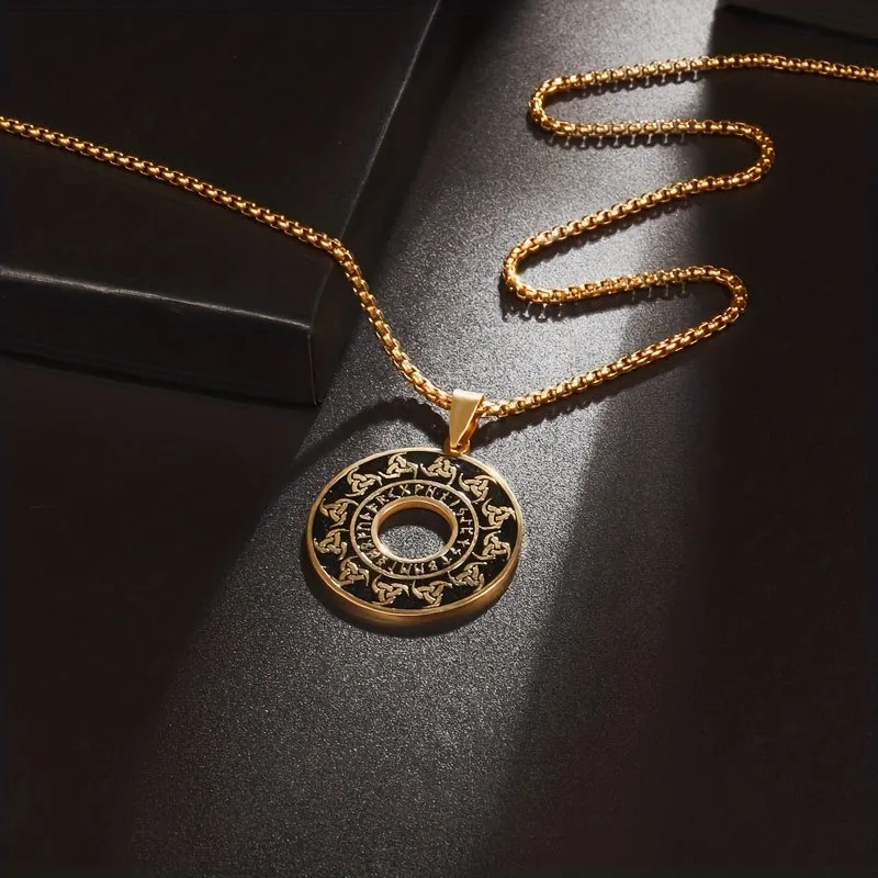 Men's Stainless Steel Celtic Knot Round Tag Pendant Necklace