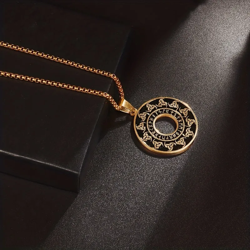 Men's Stainless Steel Celtic Knot Round Tag Pendant Necklace