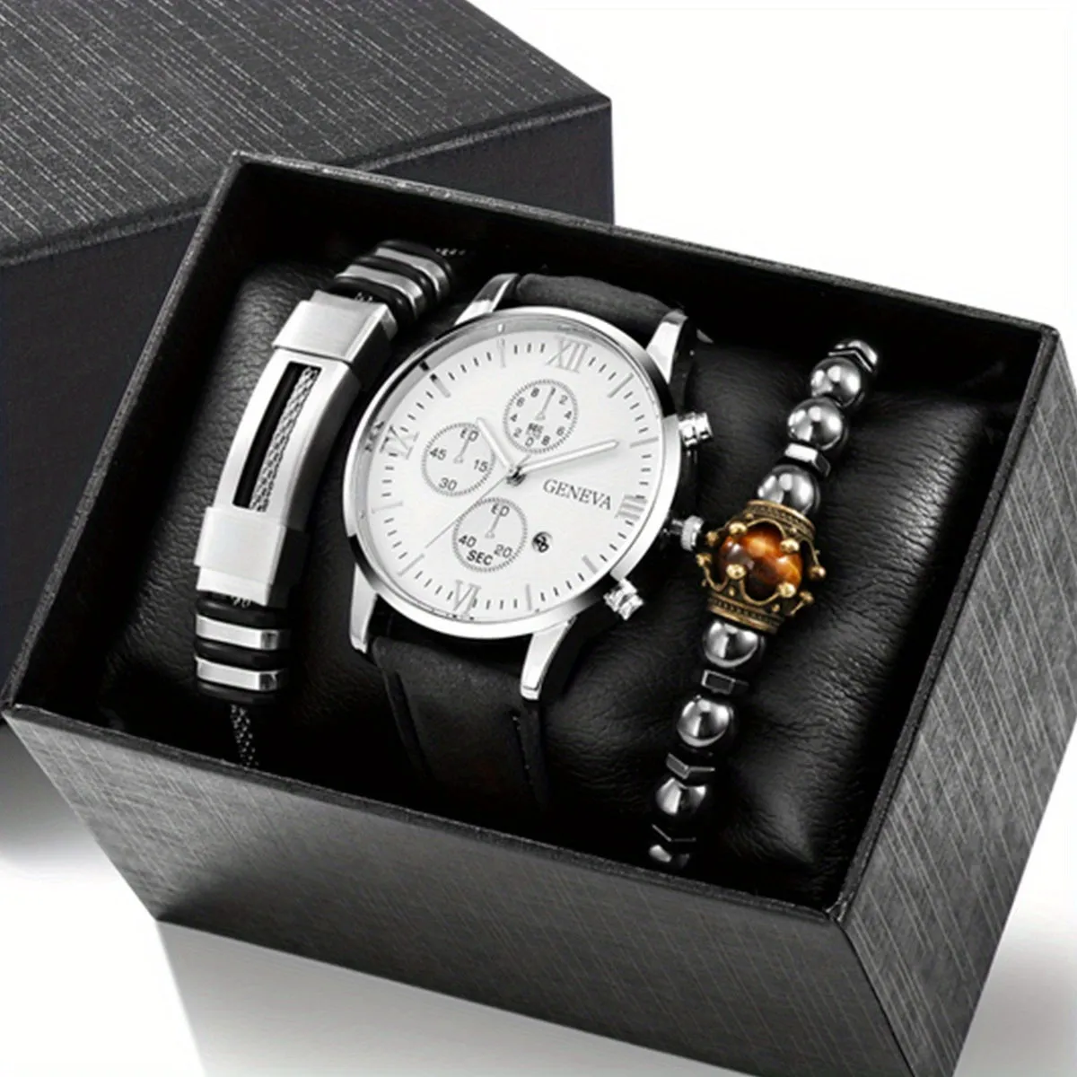 Mens Stylish Watch and Bracelet Set